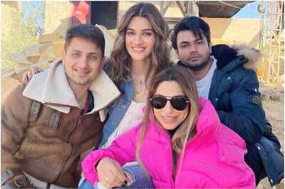 Kriti Sanon Happily Poses with Bachchan Pandey Crew Members, Calls Them 'Mine'