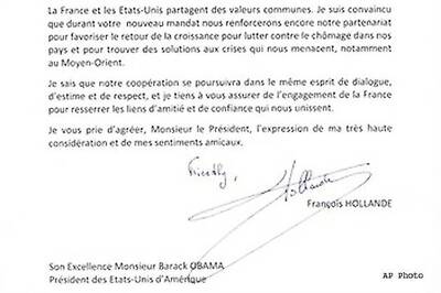 Hollande makes 'friendly' mistake in note to Obama