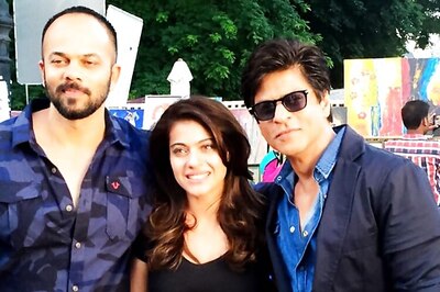 Photo of the day: Shah Rukh Khan poses with co-star Kajol and director Rohit Shetty on the sets of 'Dilwale'