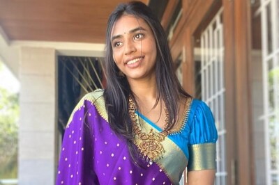 Actress Sapthami Gowda Is Elegance Personified In Purple Polka Dot-printed Saree