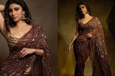 Mouni Roy Stuns in Smoky Quartz Saree at Anant Ambani and Radhika Merchant's Star-Studded Sangeet