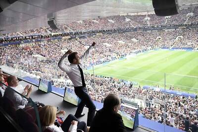 Emmanuel Macron Cheers from the Stands Then 'Dabs' in the Changing Room