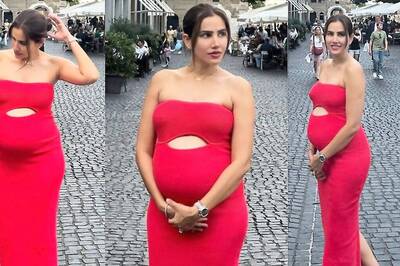 Photos: Sonnalli Seygall Slays Maternity Fashion In Red Strapless Bodycon Dress