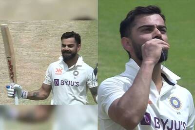 Raises Bat, Kisses the Ring: Kohli's Silent Yet Joyful Celebration as he Gets a Test Ton After 3 Years - WATCH