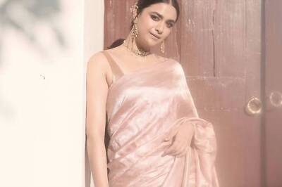 Actress Keerthy Suresh's Pale Pink Saree Is Perfect Wedding Wear