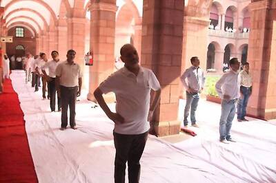 Yoga practice in corridors of Defence Ministry