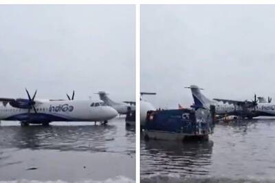 Incessant Rain Causes Waterlogging On Kolkata Airport Runway; Planes Parked On Flooded Taxiways | Watch