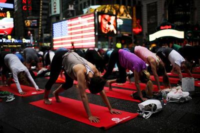 New York's iconic Times Square turns into Yoga Square