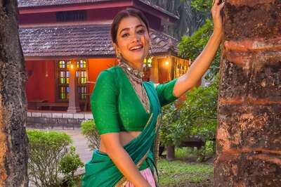 Pooja Hegde’s Green-Pink Varanasi Silk Brocade Lehenga Is All Things Elegant