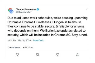 #StayHome: Your Google Chrome Web Browser Will Not Get an Update For a While, Because of Coronavirus