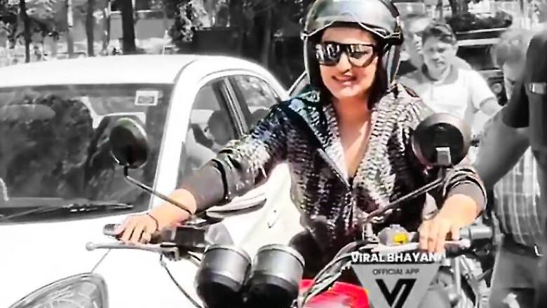Sonakshi Sinha Rides Royal Enfield Motorcycle to Meet Kareena Kapoor: Watch Video