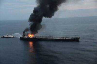 Sri Lanka Navy Holds Blazing Supertanker Off East Coast