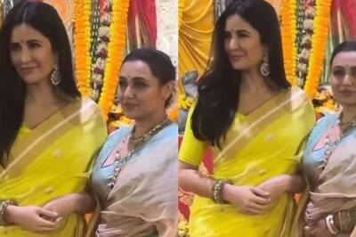 Katrina Kaif Grabs Eyeballs In A Yellow Saree, Poses With Rani Mukerji At Durga Puja Pandal; Watch